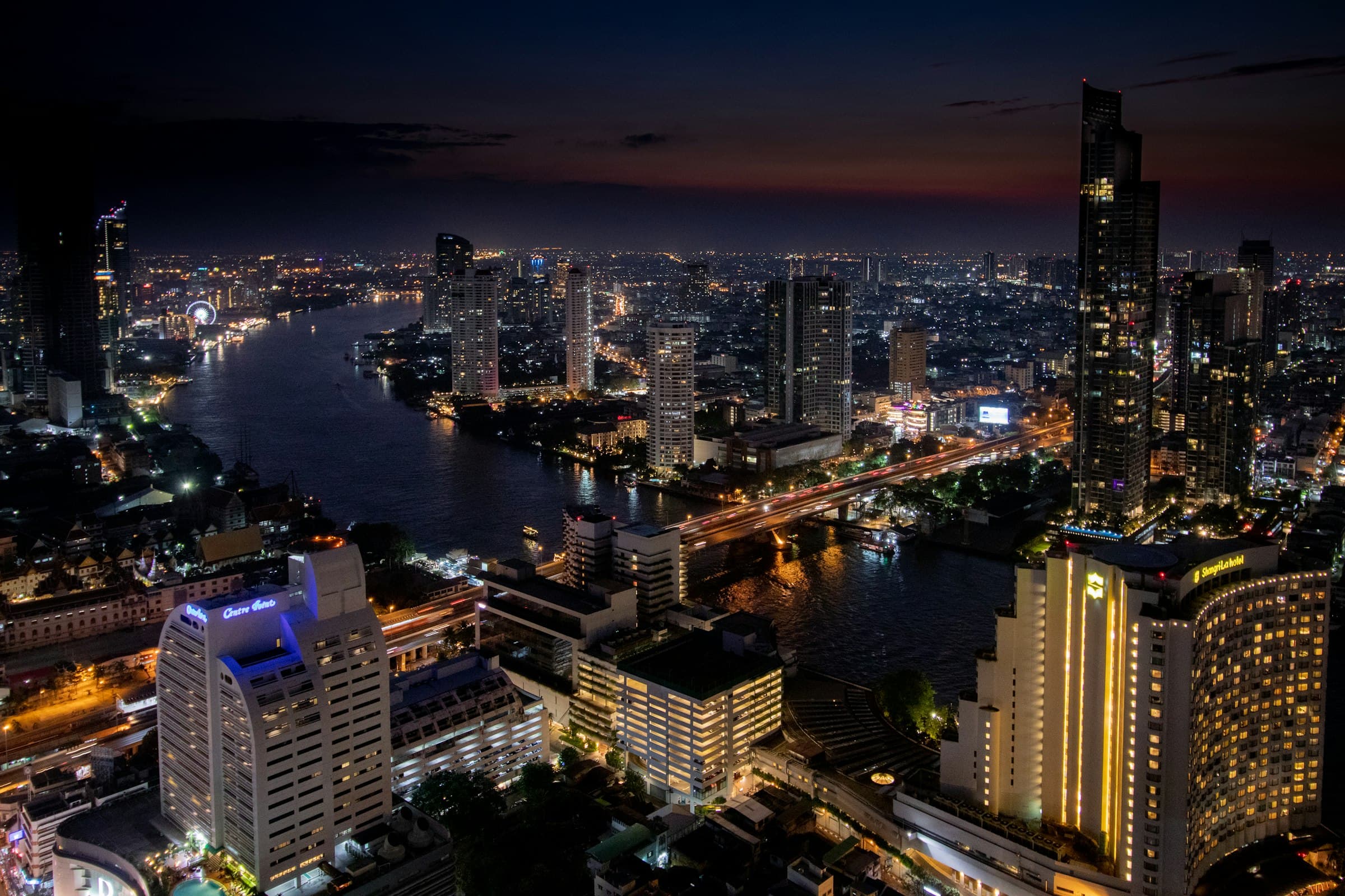 Bangkok towers glowing at night